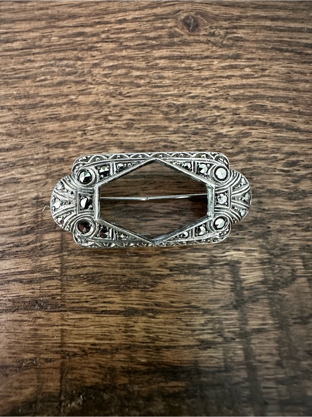 Vintage Art Deco Sterling Silver & Marcasite Brooch | Centre Stone Missing